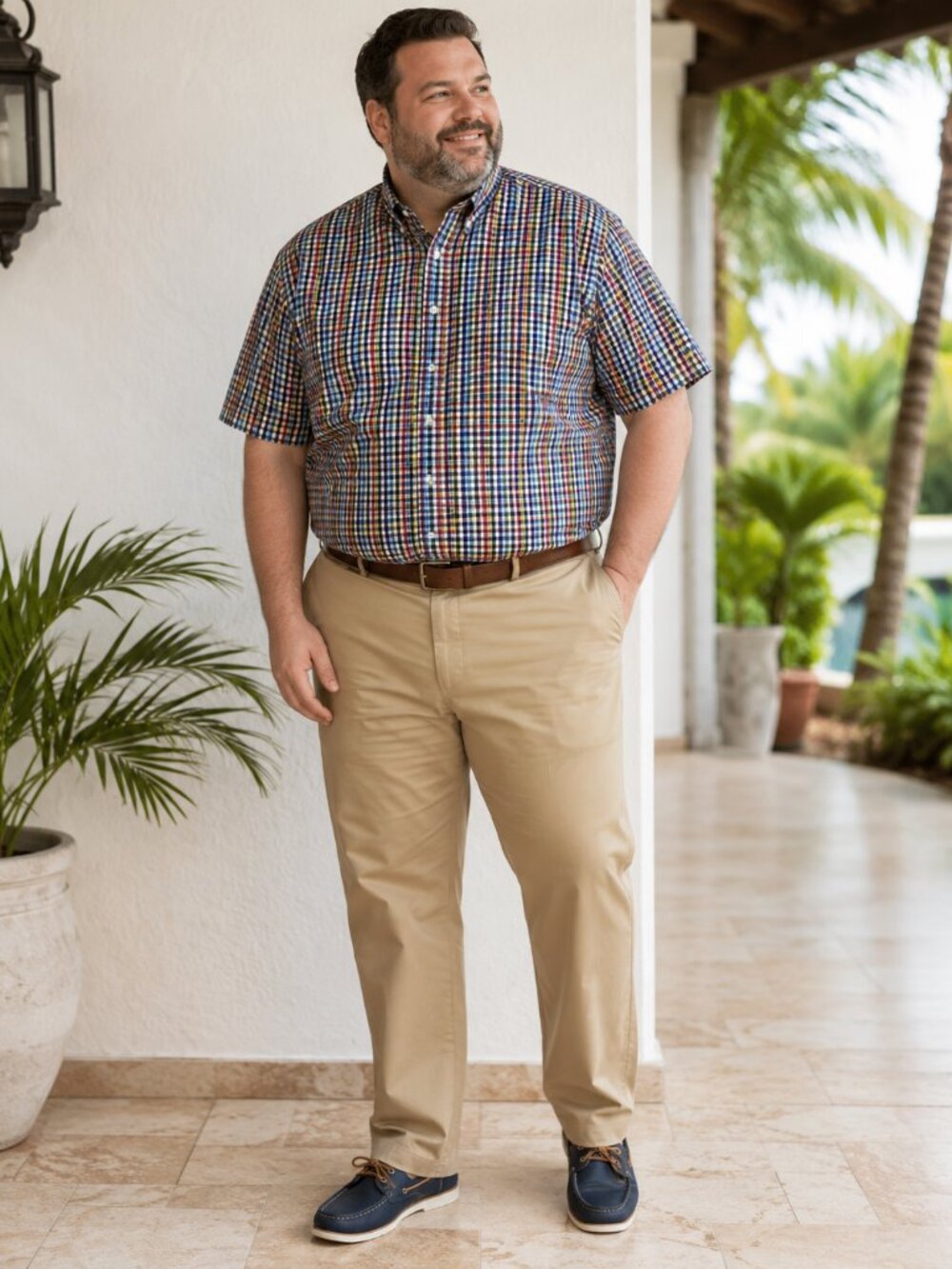 IZOD Men’s 3XL Multicolor Plaid Short Sleeve Button-Down Shirt